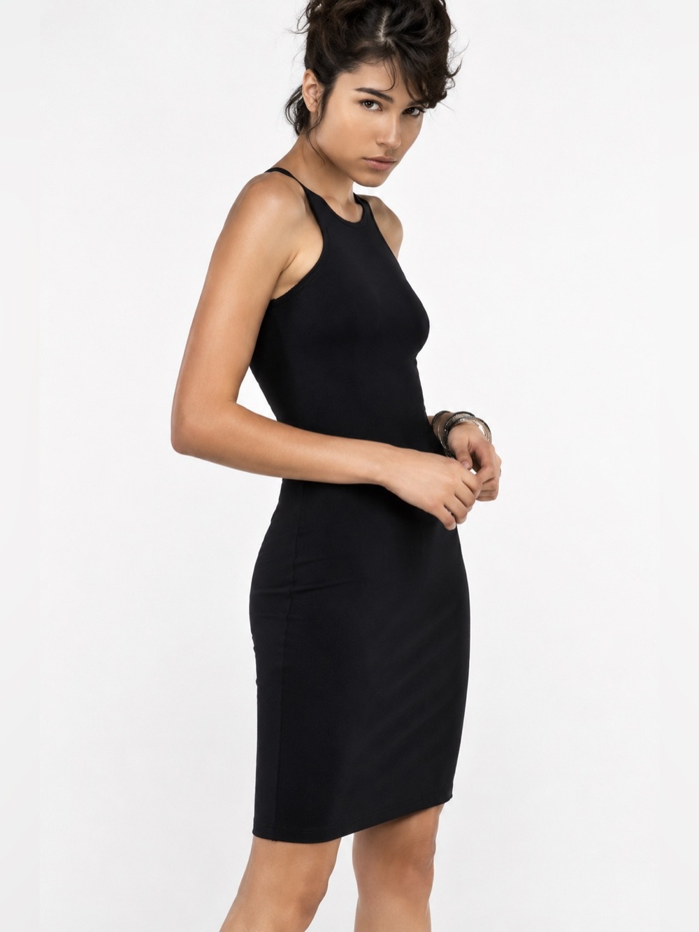 Patrizia Pepe Sensitive Lycra Raw Edge Black Sheath Dress Size 0 Designer Italy